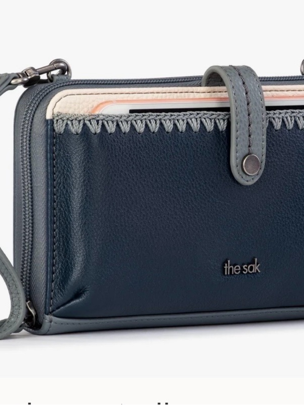 NWT The Sak Iris smartphone wallet Navy and Gray Leather Crossbody Wallet